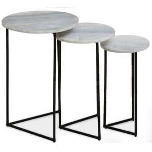 Mania White Marble Top Nest Of 3 Tables With Black Metal Frame - UK