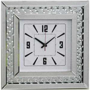 Marcus Mirrored Square Wall Clock With Floating Crystals - UK