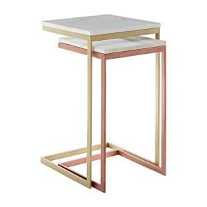 Maren Square White Marble Top Nest Of 2 Tables With Iron Frame - UK