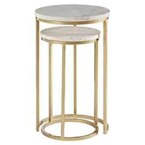 Maren Tall White Marble Top Nest Of 2 Tables With Gold Base - UK