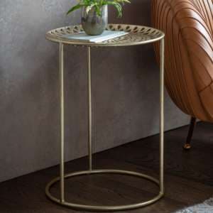 Marian Round Metal Side Table In Gold - UK