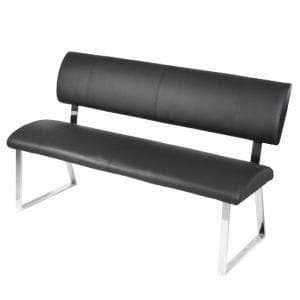Mattis Dining Bench In Black Faux Leather With Chrome Base - UK
