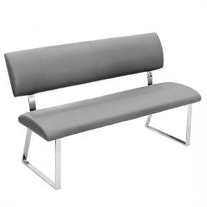 Mattis Dining Bench In Grey Faux Leather With Chrome Base - UK