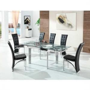 Maxim Extendable Glass Dining Set With 6 Ravenna Black Chairs - UK