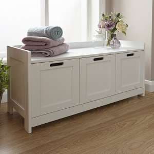 Catford Wooden Storage Bench In White With 3 Doors - UK