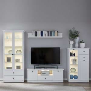 Median Wooden Living Room Set In White With LED Lighting - UK