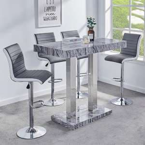 Melange Marble Effect Bar Table With 4 Ritz Grey White Stools - UK