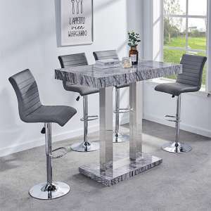 Melange Marble Effect Bar Table With 4 Ripple Grey Stools - UK