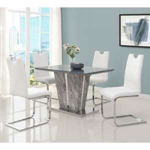Melange Marble Effect Dining Table With 4 Petra White Chairs - UK