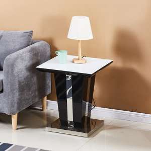 Memphis Glass Lamp Table Square In White With Black High Gloss - UK