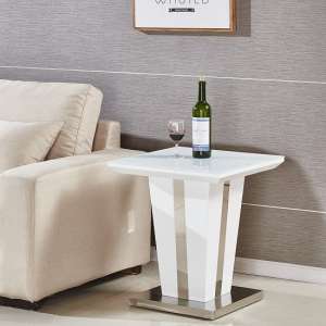 Memphis High Gloss Lamp Table In White With Glass Top - UK
