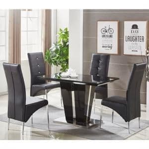 Memphis Small Black Gloss Dining Table 4 Vesta Black Chairs - UK