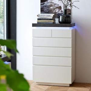 Mentis Chest of Drawers In Matt White And Concrete With LED - UK
