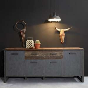 Merano Wooden Sideboard In Old Wood And Matera Grey With 4 Doors - UK