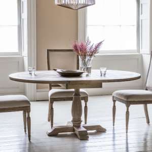 Mestiza Round Wooden Extending Dining Table In Natural - UK
