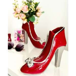 Milano Ceramic Set Of 2 High Heel Vases In Red And Silver - UK