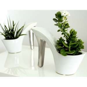 Milano Ceramic Set Of 2 Plateau Vases In White And Silver - UK
