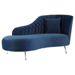Minelauva Velvet Right Arm Lounge Chaise Chair In Dark Blue - UK