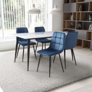 Modico 1.6m White Ceramic Dining Table With 4 Massa Blue Chairs - UK