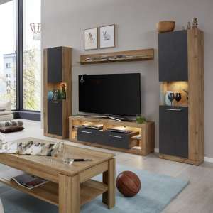 Monza Living Room Set 1 In Wotan Oak And Matera With LED - UK