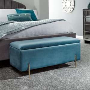 Mullion Fabric Upholstered Ottoman Storage Bench In Teal - UK