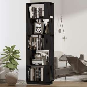 Nadav Solid Pine Wood Bookcase And Room Divider In Black - UK