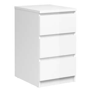 Nakou High Gloss 3 Drawers Bedside Cabinet In White - UK