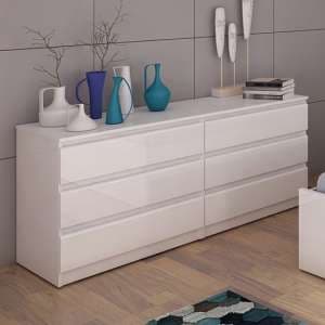 Nakou Wide High Gloss Chest Of 6 Drawers In White - UK