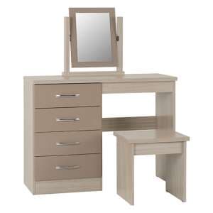 Noir Dressing Table Set In Oyster High Gloss With 4 Drawers - UK