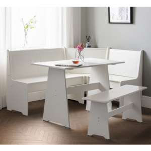 Nadira Corner White Wooden Dining Table With Storage Bench - UK
