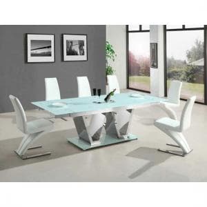 Nico Extending Glass Dining Table With 6 White Dining Chairs - UK