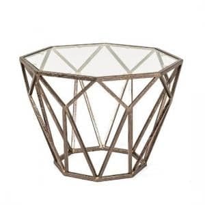 Nicole Glass Side Table Octagonal With Antique Bronze Frame - UK