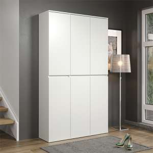 Nitra Wooden Hallway Storage Cabinet With 6 Doors In White - UK