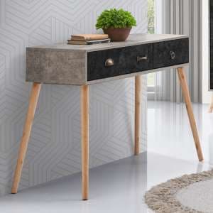 Noein Wooden Console Table In Concrete Effect And Charcoal - UK