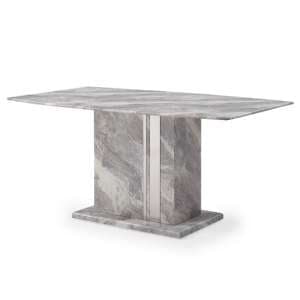 Nouvaro Dining Table In Grey Paper Marble Top With Wooden Base - UK