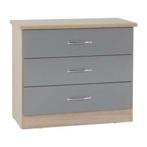 Noir 3 Drawers Chest Of Drawers In Grey Gloss And Light Oak - UK