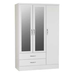 Noir Mirrored Wardrobe In White Gloss With 3 Doors 2 Drawers - UK