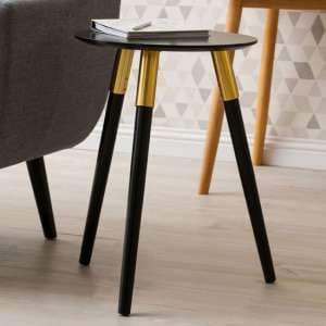 Nusakan Wooden Side Table In Black And Gold - UK