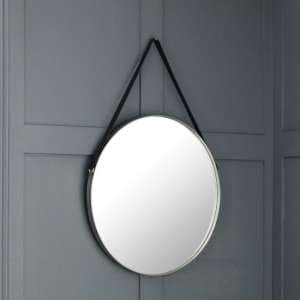 Odile Round Pewter Mirror With Black Strap - UK
