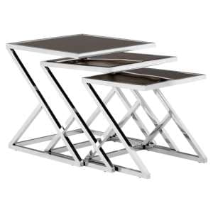Orion Black Glass Top Nest Of 3 Tables With Chrome Frame - UK