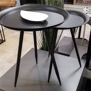 Orono Round Metal Set Of 2 Side Tables In Black - UK