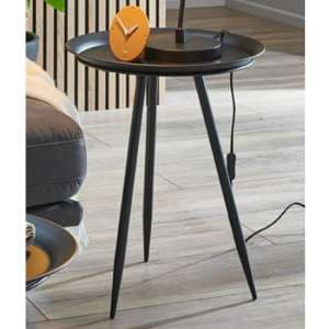 Orono Small Round Metal Side Table In Black - UK