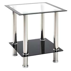 Orono Square Clear Glass Side Table With Black Undershelf - UK