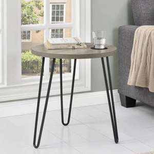 Owes Wooden End Table Round In Distressed Grey Oak - UK