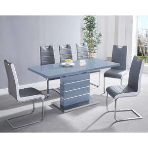 Parini Extending Grey Gloss Dining Table 6 Petra Grey Chairs - UK