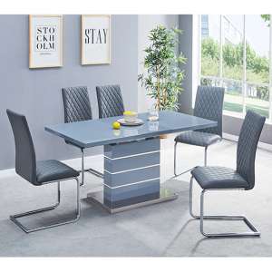 Parini Extending Grey Gloss Dining Table 6 Ronn Grey Chairs - UK