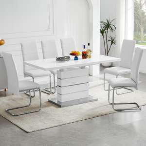 Parini Extending Gloss Dining Table With 6 Daryl White Chairs - UK