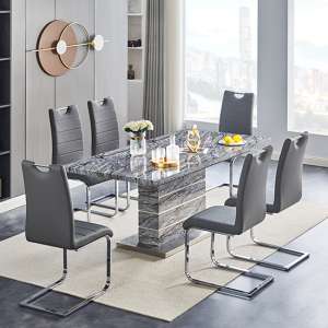 Parini Extendable Dining Table In Melange 6 Petra Grey Chairs - UK