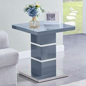 Parini High Gloss Lamp Table In Grey With Glass Top - UK