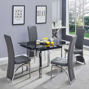 Paris Extending Grey Glass Dining Table 4 Ravenna Grey Chairs - UK